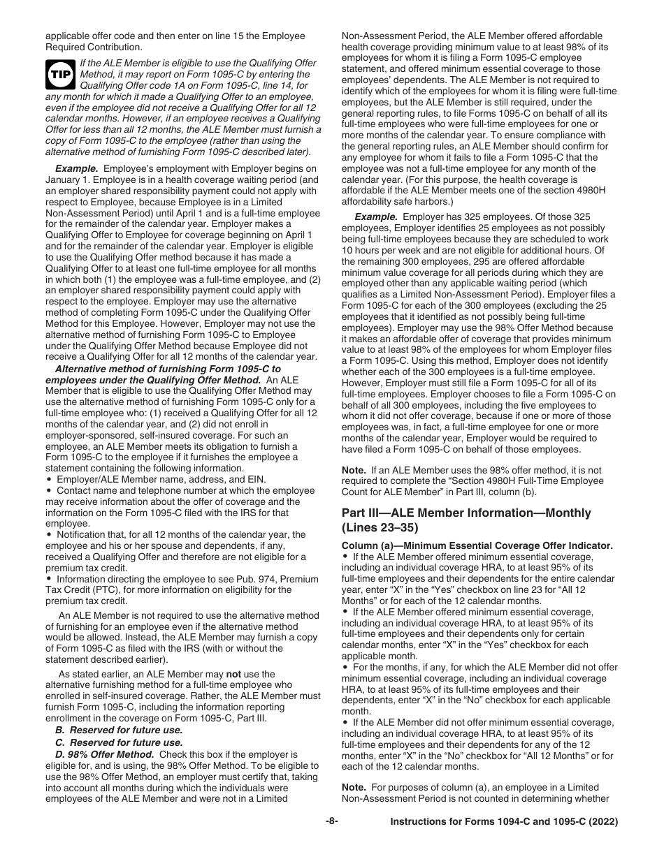 Instructions for IRS Form 1094-C, 1095-C, Page 8