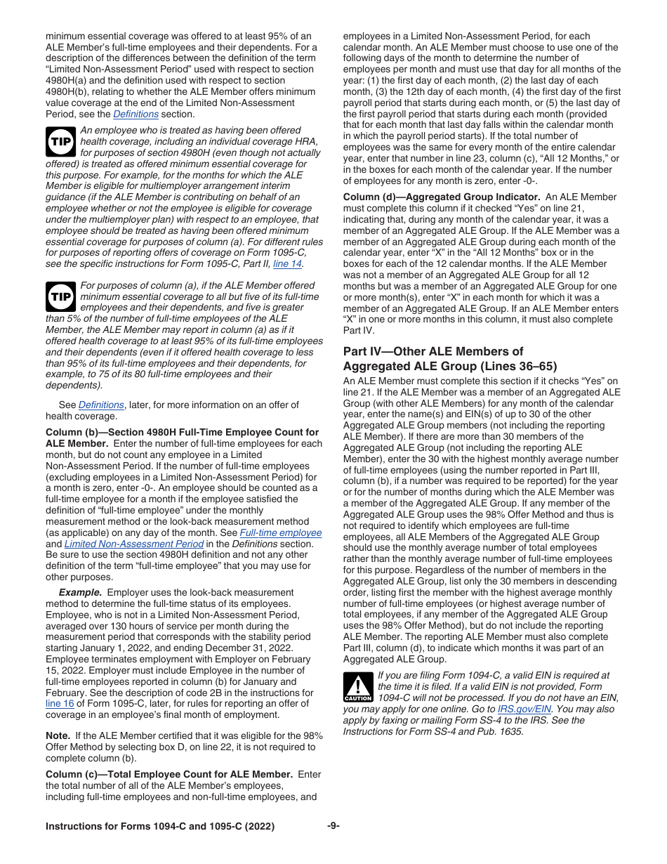 Instructions for IRS Form 1094-C, 1095-C, Page 9
