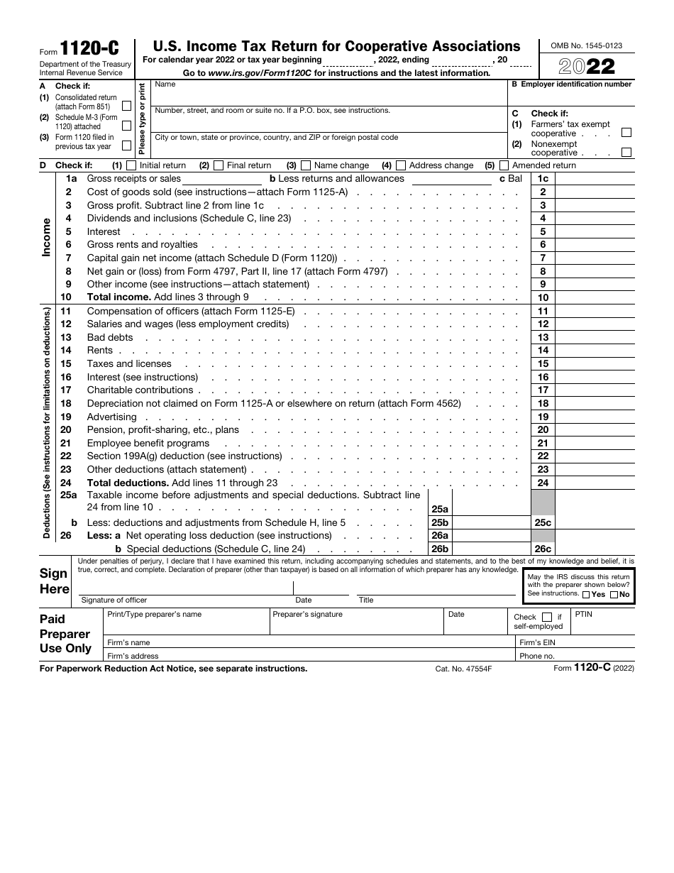 IRS Form 1120-C U.S. Income Tax Return for Cooperative Associations, Page 1