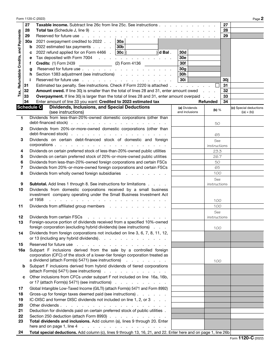 IRS Form 1120-C U.S. Income Tax Return for Cooperative Associations, Page 2