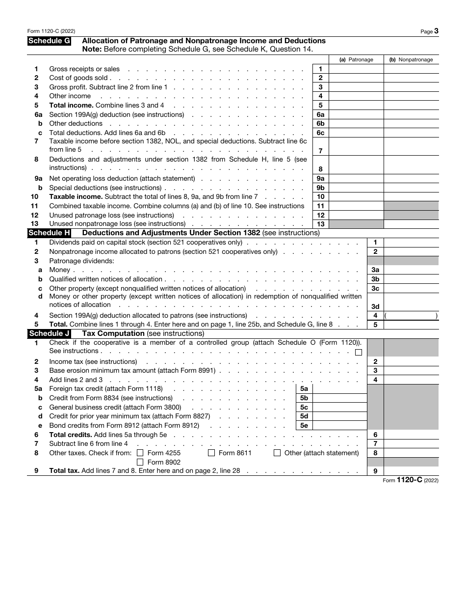 IRS Form 1120-C U.S. Income Tax Return for Cooperative Associations, Page 3