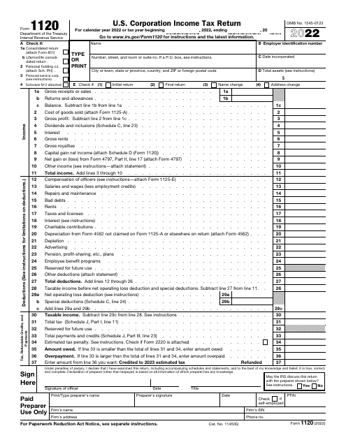 IRS Form 1120 2022 Printable Pdf