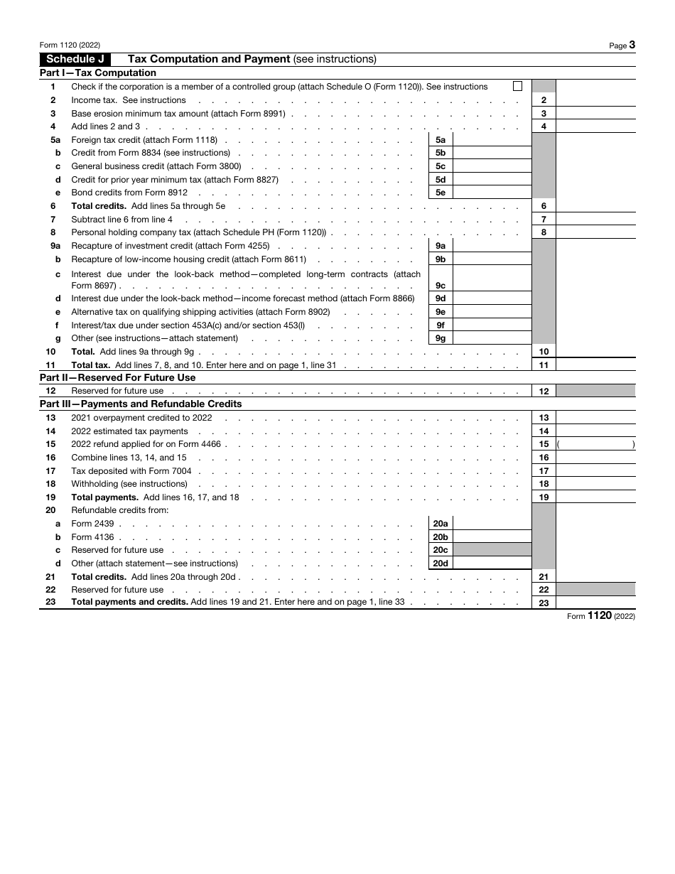 Irs Form 1120 Download Fillable Pdf Or Fill Online Us Corporation Income Tax Return 2022 