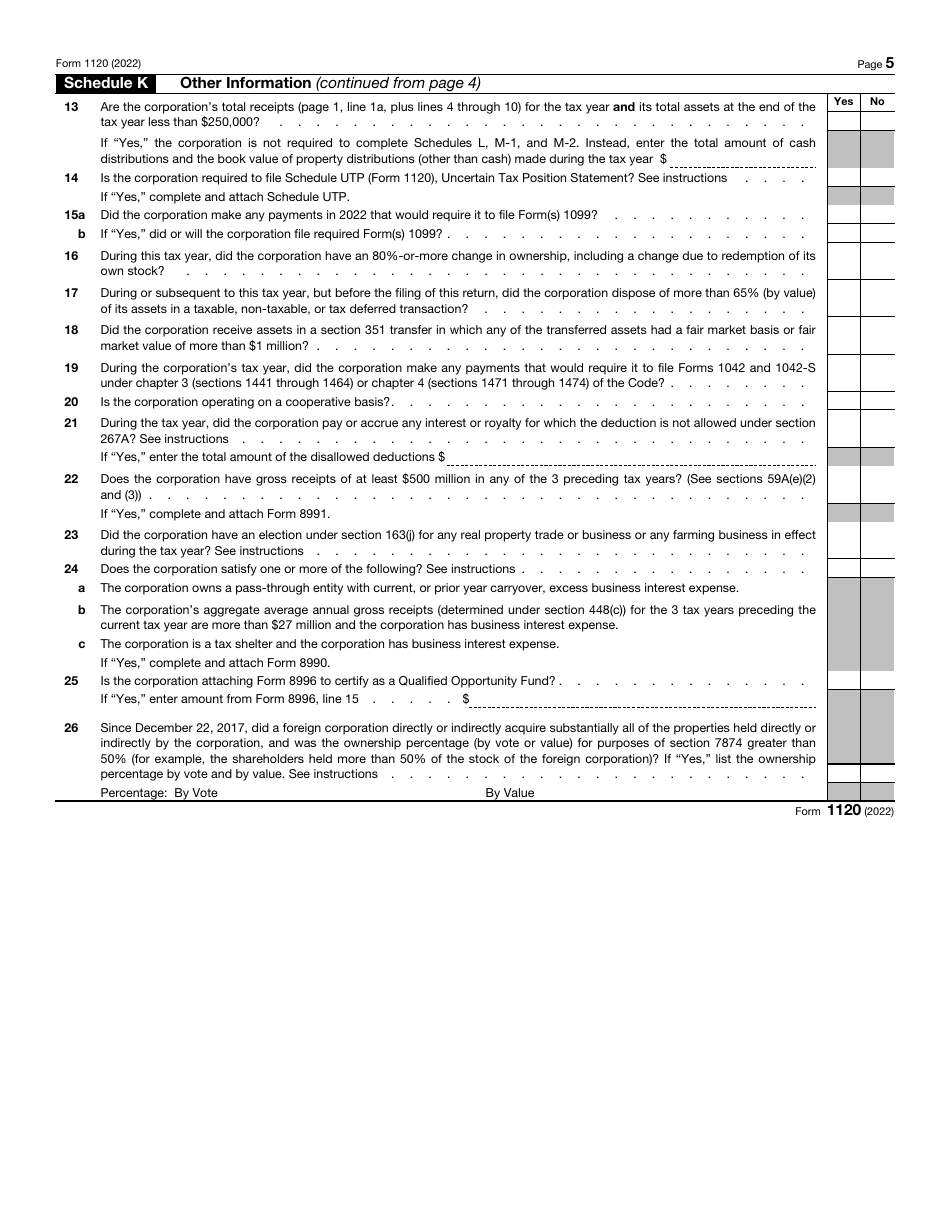 IRS Form 1120 U.S. Corporation Income Tax Return, Page 5