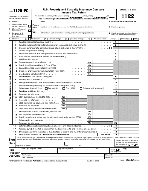 IRS Form 1120-PC 2022 Printable Pdf