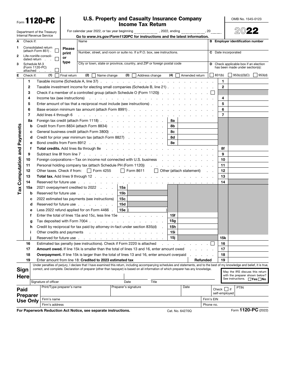 IRS Form 1120-PC U.S. Property and Casualty Insurance Company Income Tax Return, Page 1