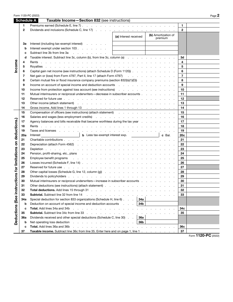 IRS Form 1120-PC U.S. Property and Casualty Insurance Company Income Tax Return, Page 2