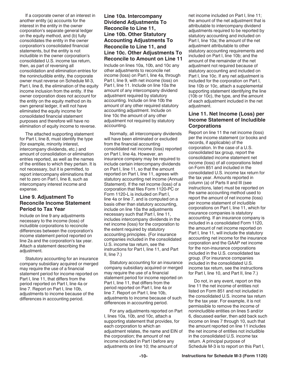 Instructions for IRS Form 1120 Schedule M-3 Net Income (Loss) Reconciliation for Corporations With Total Assets of $10 Million or More, Page 10