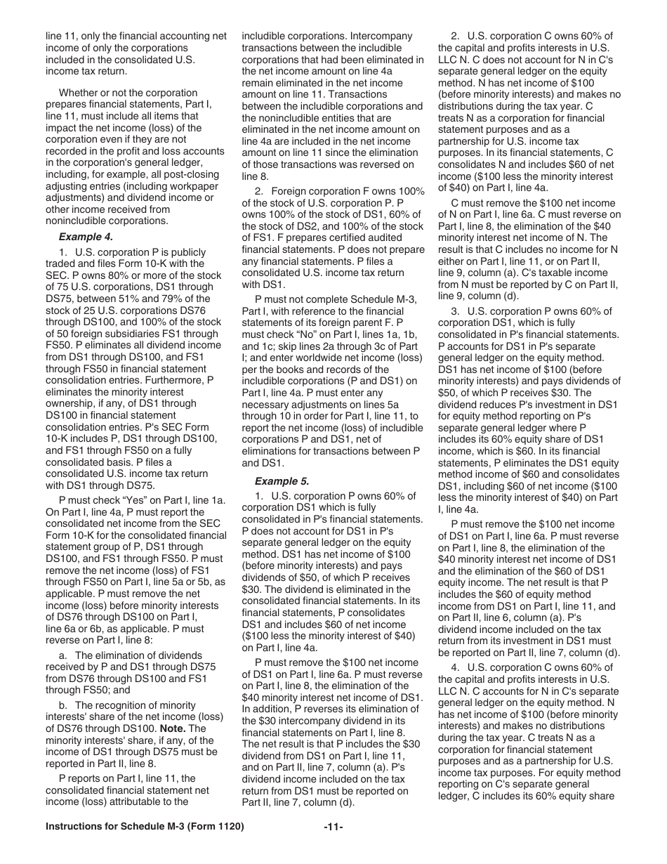 Instructions for IRS Form 1120 Schedule M-3 Net Income (Loss) Reconciliation for Corporations With Total Assets of $10 Million or More, Page 11
