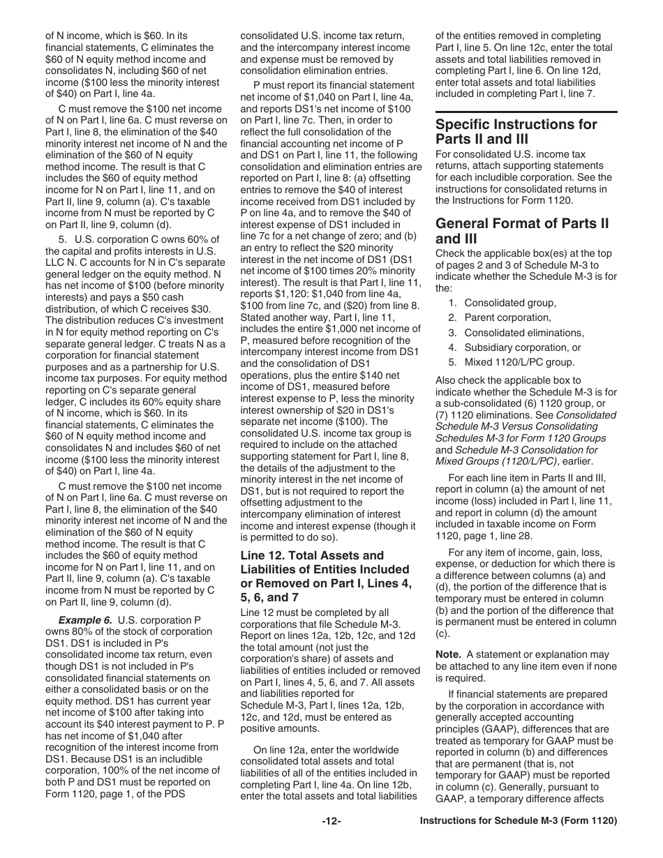 Instructions for IRS Form 1120 Schedule M-3 Net Income (Loss) Reconciliation for Corporations With Total Assets of $10 Million or More, Page 12