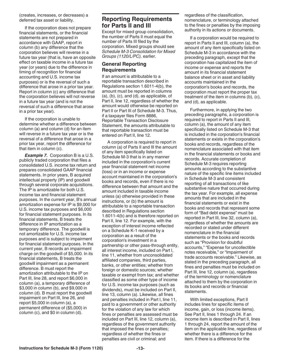 Instructions for IRS Form 1120 Schedule M-3 Net Income (Loss) Reconciliation for Corporations With Total Assets of $10 Million or More, Page 13