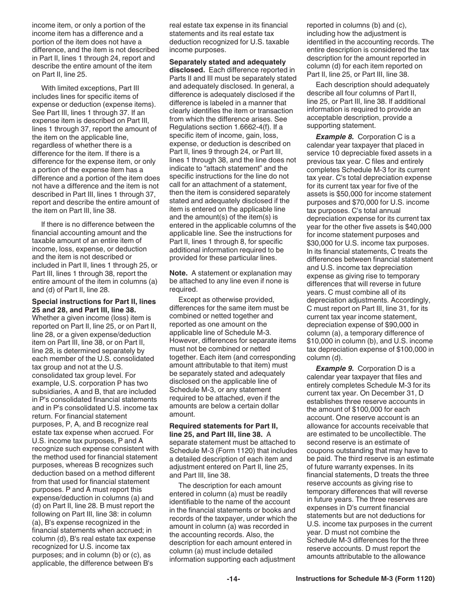Instructions for IRS Form 1120 Schedule M-3 Net Income (Loss) Reconciliation for Corporations With Total Assets of $10 Million or More, Page 14