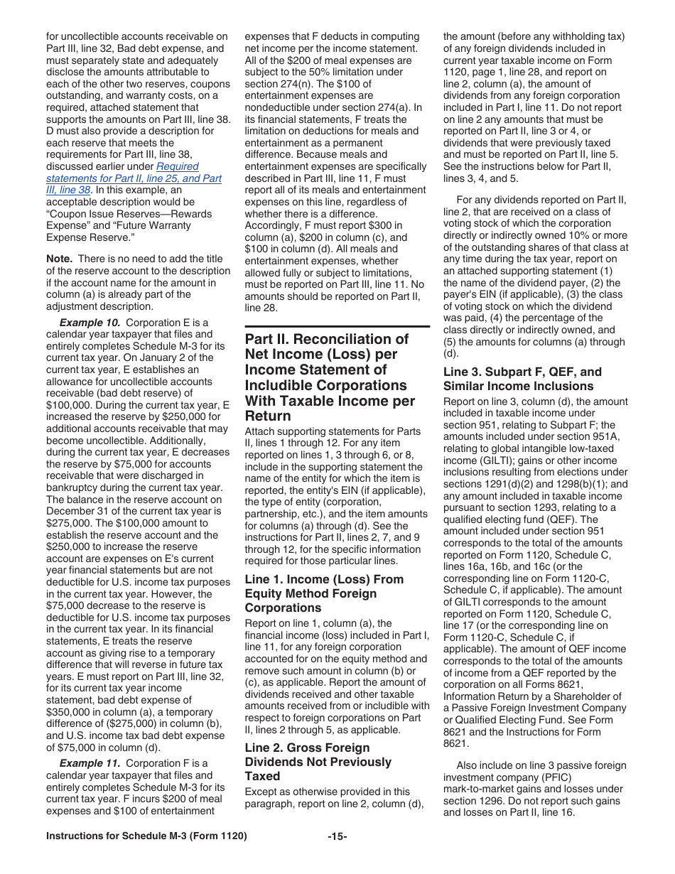 Instructions for IRS Form 1120 Schedule M-3 Net Income (Loss) Reconciliation for Corporations With Total Assets of $10 Million or More, Page 15