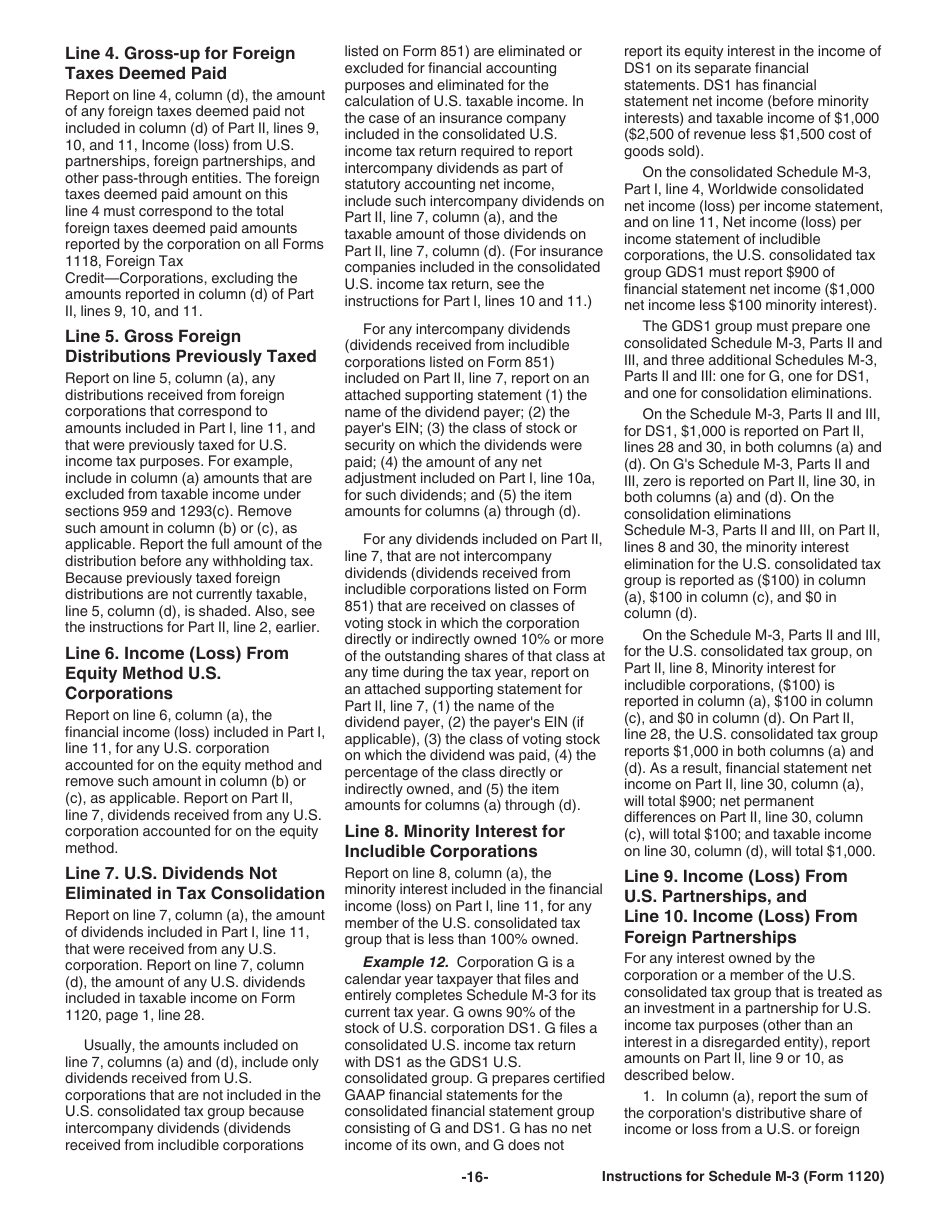 Instructions for IRS Form 1120 Schedule M-3 Net Income (Loss) Reconciliation for Corporations With Total Assets of $10 Million or More, Page 16