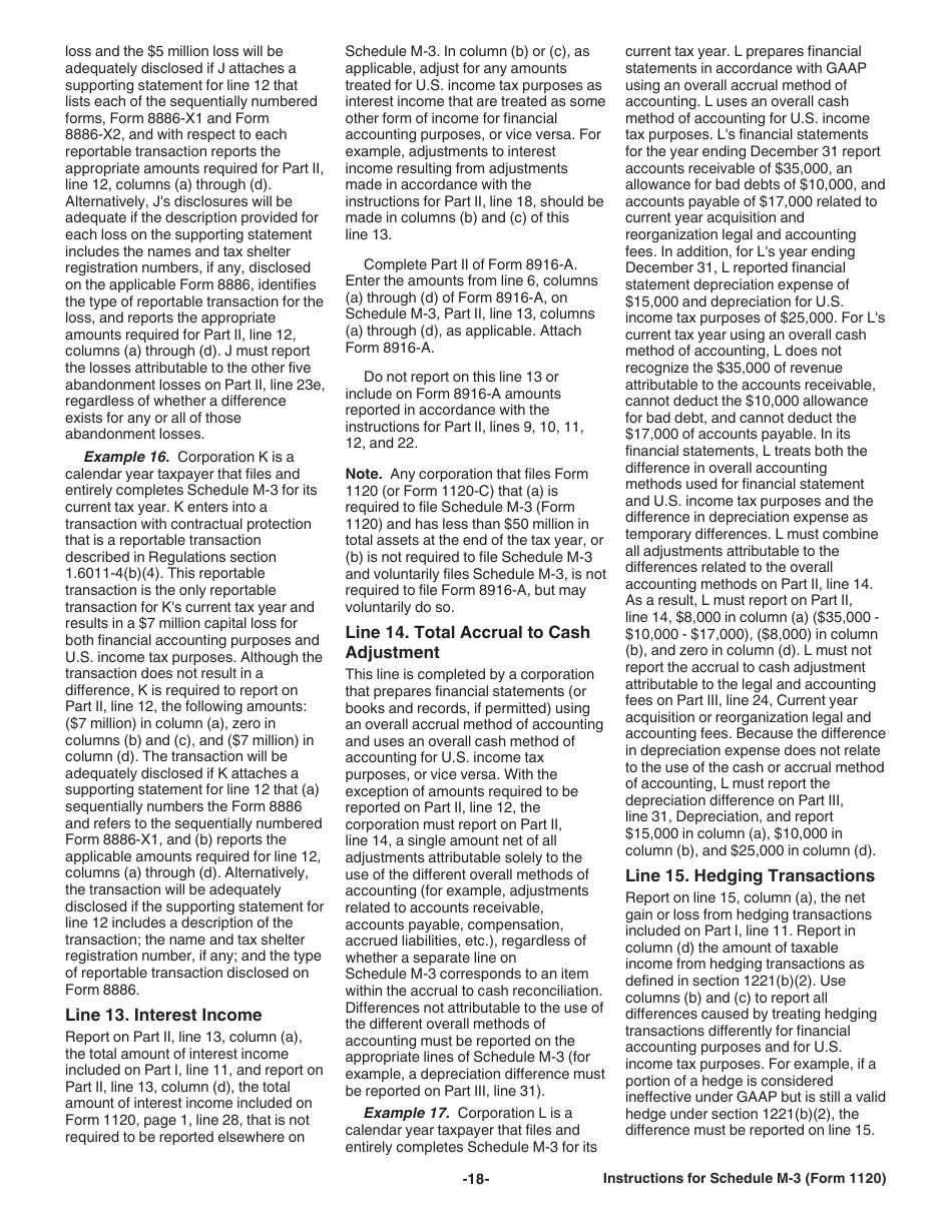 Instructions for IRS Form 1120 Schedule M-3 Net Income (Loss) Reconciliation for Corporations With Total Assets of $10 Million or More, Page 18