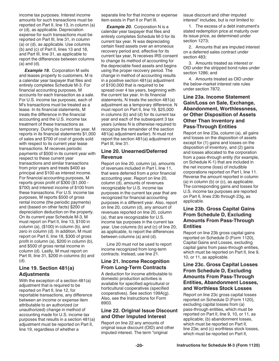 Instructions for IRS Form 1120 Schedule M-3 Net Income (Loss) Reconciliation for Corporations With Total Assets of $10 Million or More, Page 20