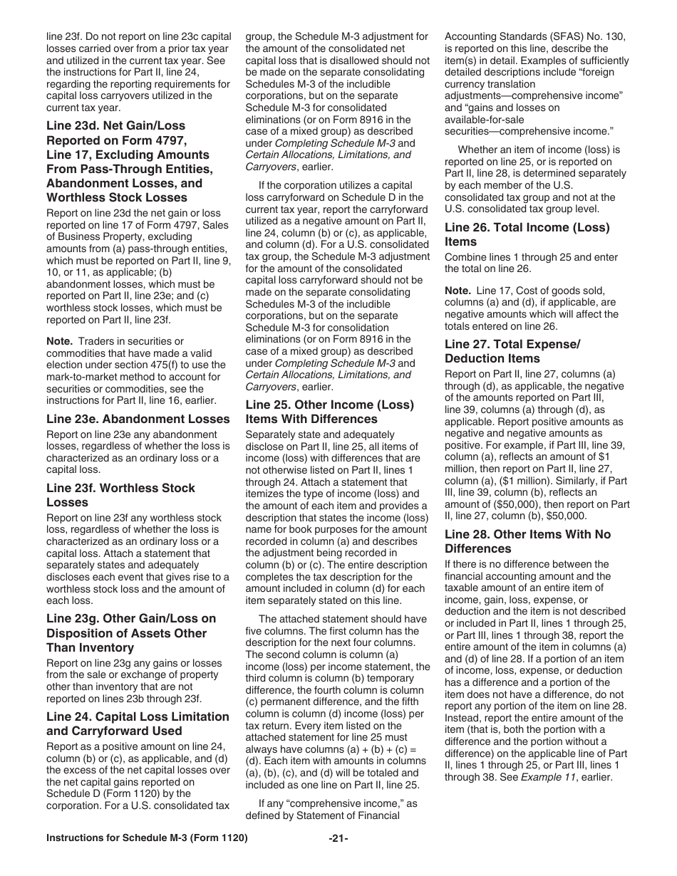 Instructions for IRS Form 1120 Schedule M-3 Net Income (Loss) Reconciliation for Corporations With Total Assets of $10 Million or More, Page 21