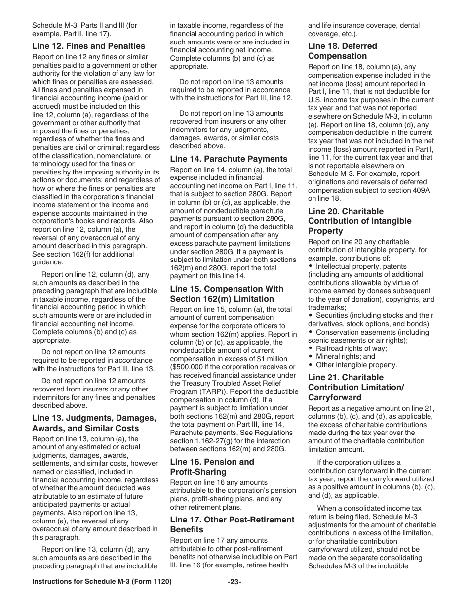 Instructions for IRS Form 1120 Schedule M-3 Net Income (Loss) Reconciliation for Corporations With Total Assets of $10 Million or More, Page 23