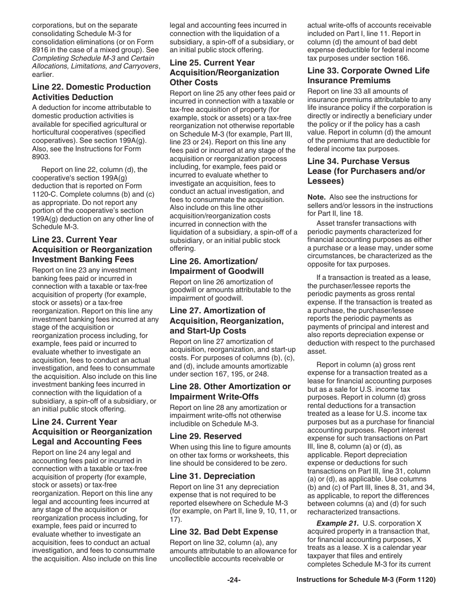 Instructions for IRS Form 1120 Schedule M-3 Net Income (Loss) Reconciliation for Corporations With Total Assets of $10 Million or More, Page 24