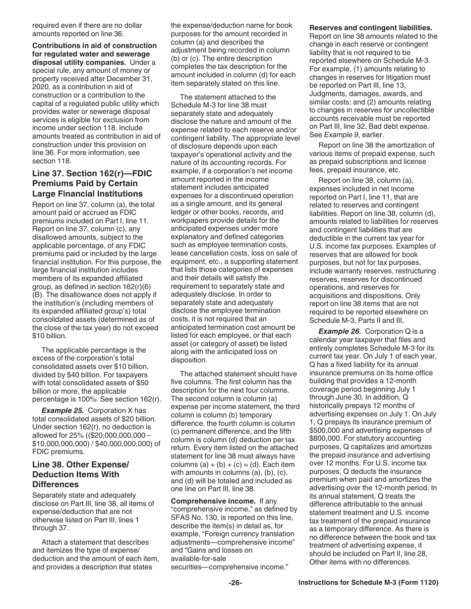 Instructions for IRS Form 1120 Schedule M-3 Net Income (Loss) Reconciliation for Corporations With Total Assets of $10 Million or More, Page 26
