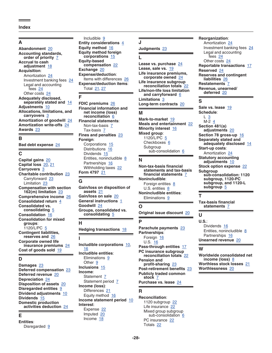 Instructions for IRS Form 1120 Schedule M-3 Net Income (Loss) Reconciliation for Corporations With Total Assets of $10 Million or More, Page 28