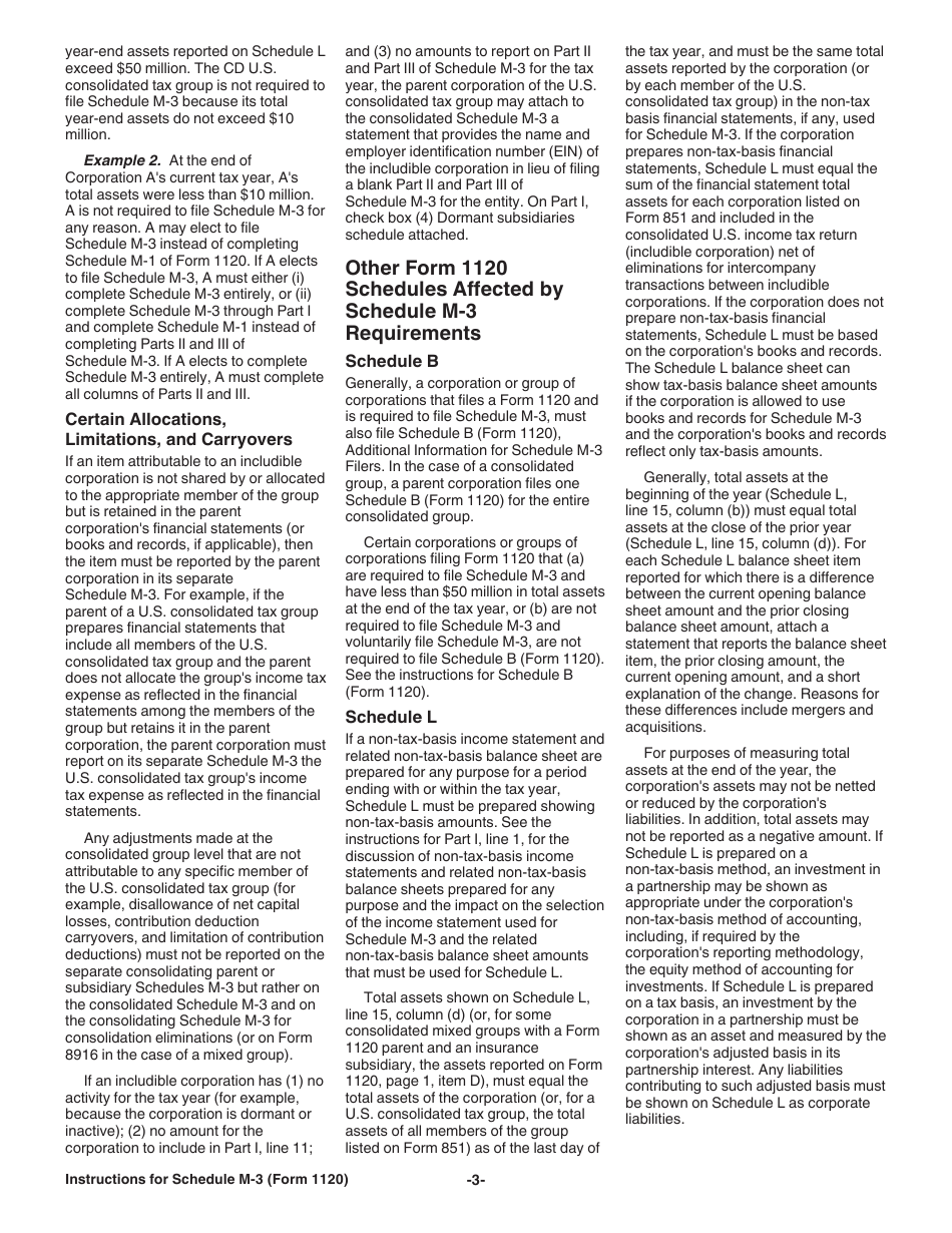 Instructions for IRS Form 1120 Schedule M-3 Net Income (Loss) Reconciliation for Corporations With Total Assets of $10 Million or More, Page 3