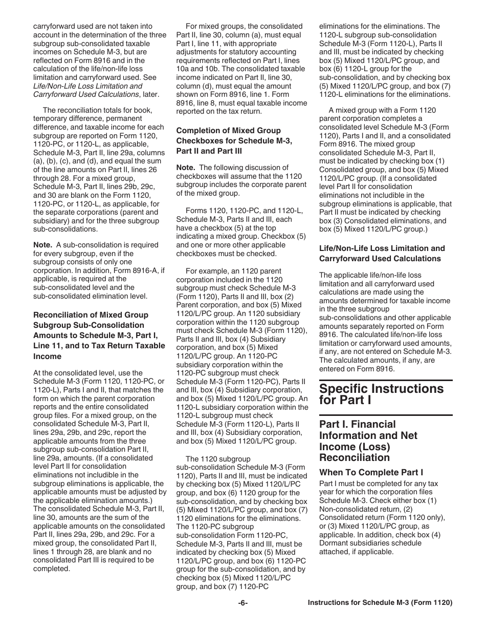 Instructions for IRS Form 1120 Schedule M-3 Net Income (Loss) Reconciliation for Corporations With Total Assets of $10 Million or More, Page 6