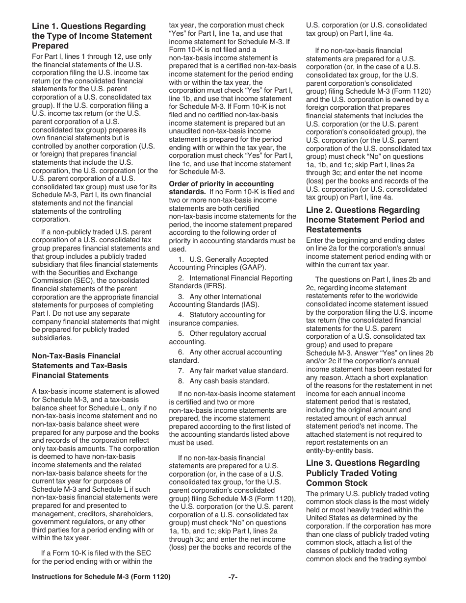Instructions for IRS Form 1120 Schedule M-3 Net Income (Loss) Reconciliation for Corporations With Total Assets of $10 Million or More, Page 7