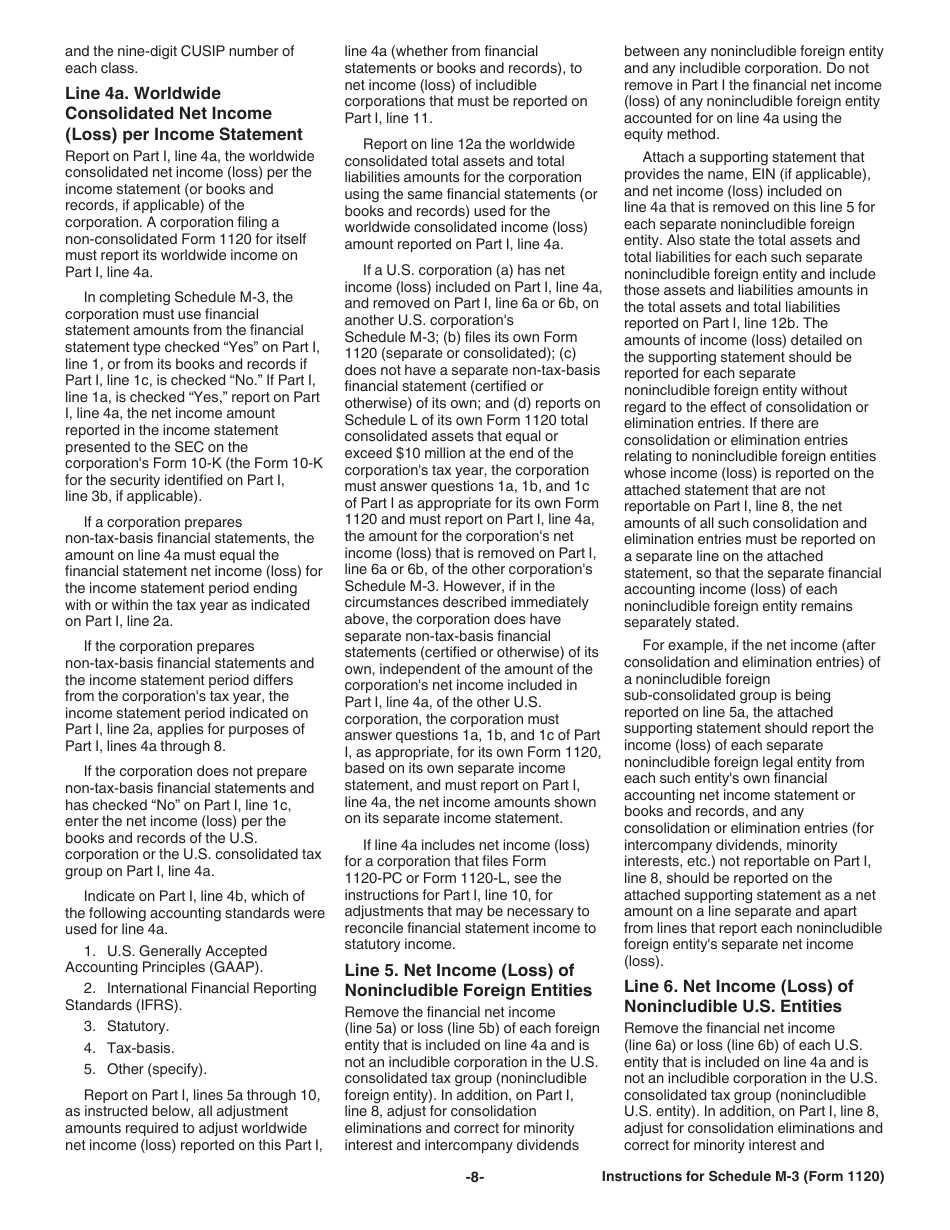 Instructions for IRS Form 1120 Schedule M-3 Net Income (Loss) Reconciliation for Corporations With Total Assets of $10 Million or More, Page 8