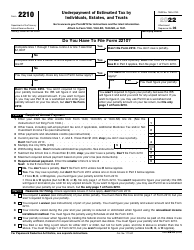 Document preview: IRS Form 2210 Underpayment of Estimated Tax by Individuals, Estates, and Trusts, 2022