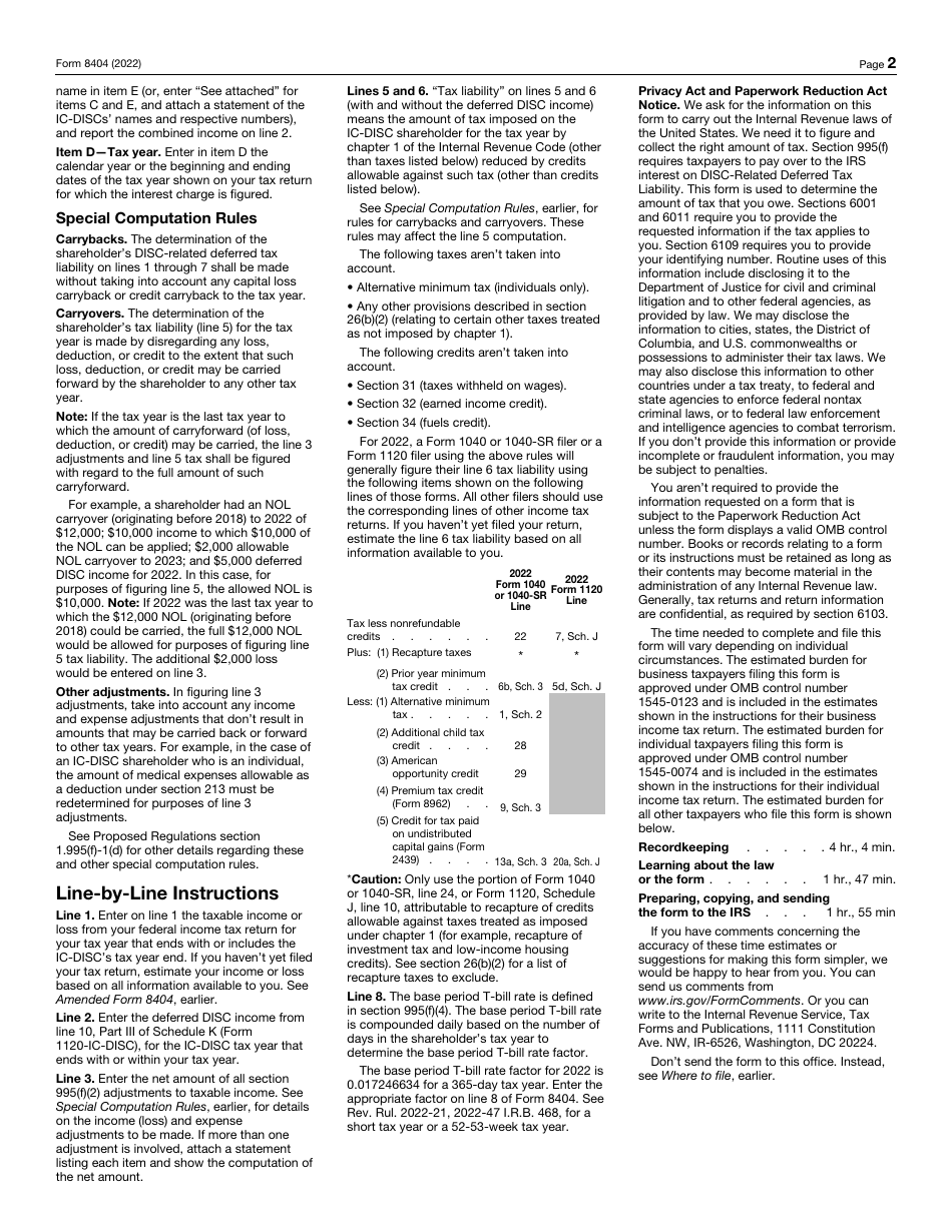 IRS Form 8404 Interest Charge on Disc-Related Deferred Tax Liability, Page 2