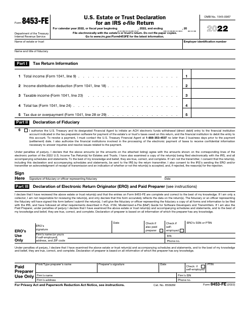 IRS Form 8453-FE 2022 Printable Pdf