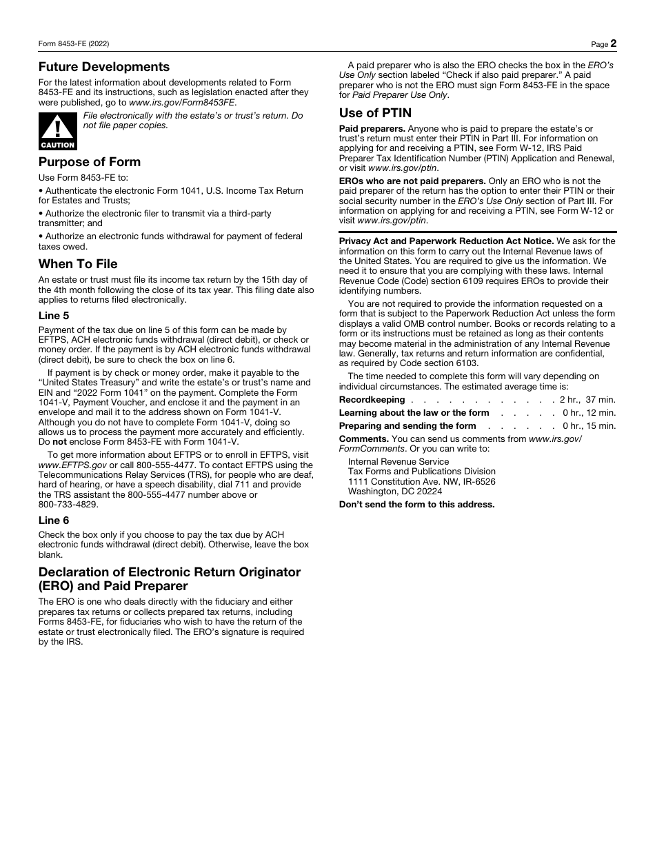IRS Form 8453-FE U.S. Estate or Trust Declaration for an IRS E-File Return, Page 2