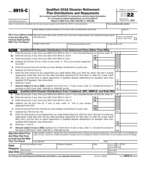 IRS Form 8915-C 2022 Printable Pdf