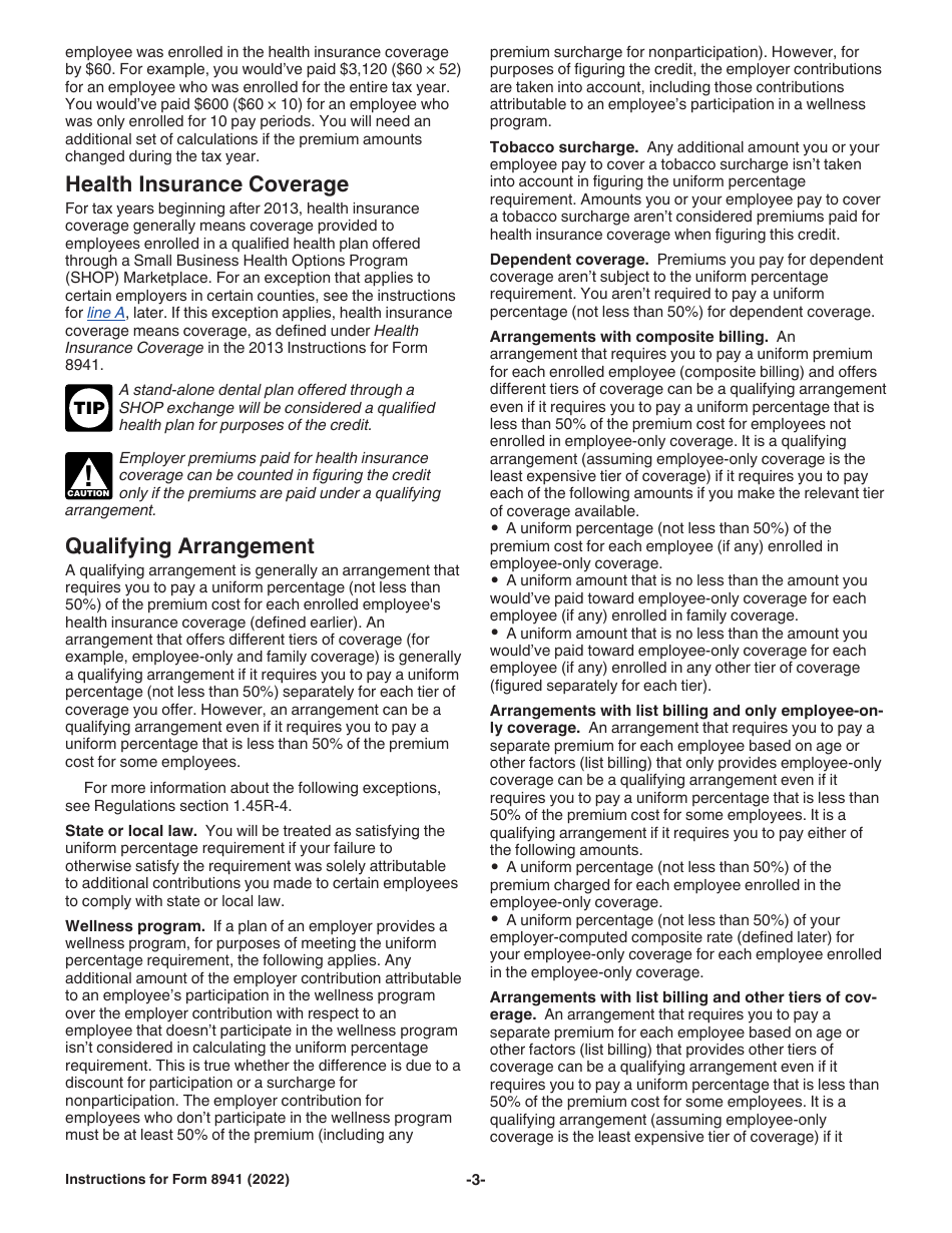 Instructions for IRS Form 8941 Credit for Small Employer Health Insurance Premiums, Page 3
