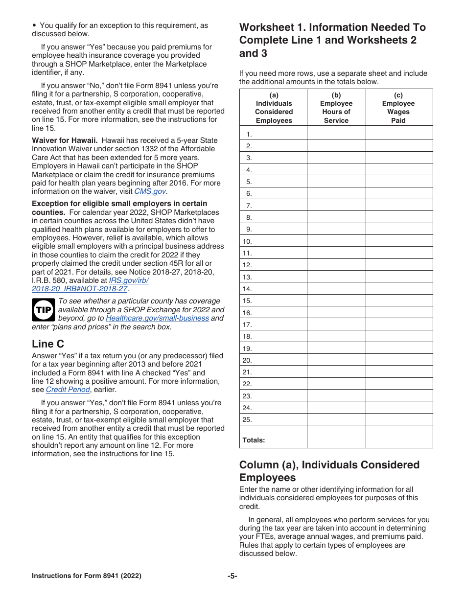 Instructions for IRS Form 8941 Credit for Small Employer Health Insurance Premiums, Page 5