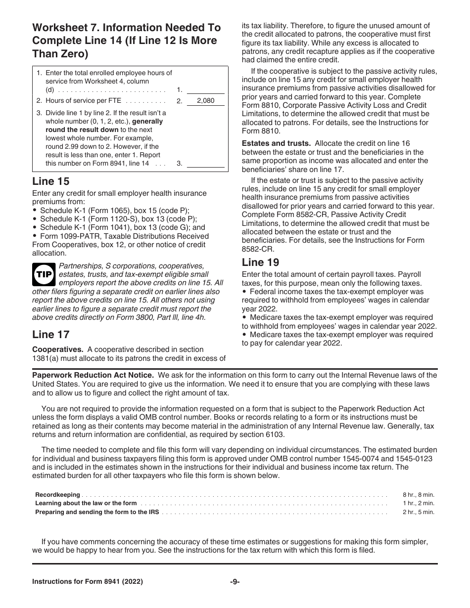Instructions for IRS Form 8941 Credit for Small Employer Health Insurance Premiums, Page 9