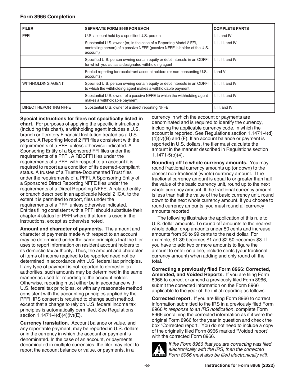 Download Instructions for IRS Form 8966 Fatca Report PDF, 2022 ...