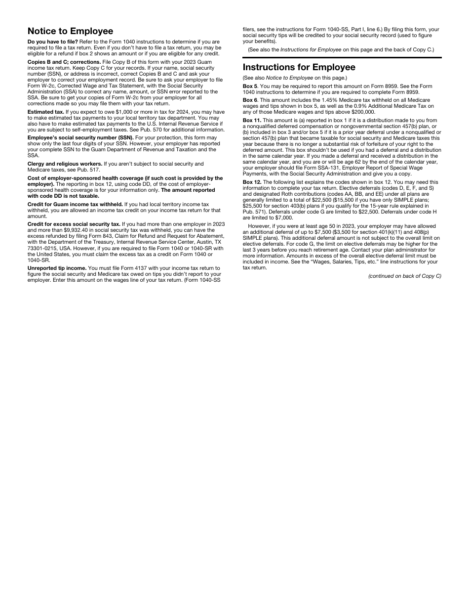 IRS Form W-2GU Guam Wage and Tax Statement, Page 5