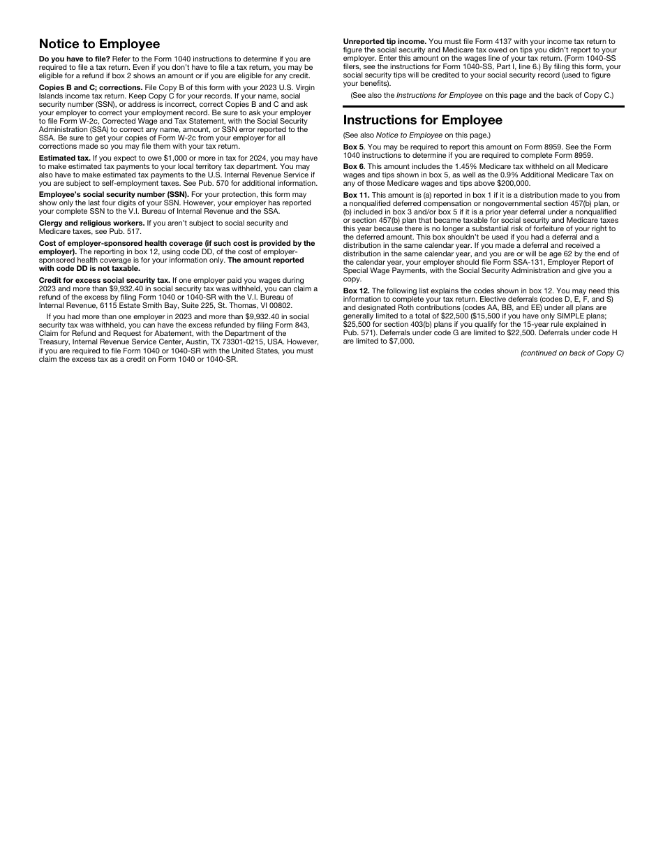 IRS Form W-2VI U.S. Virgin Islands Wage and Tax Statement, Page 5