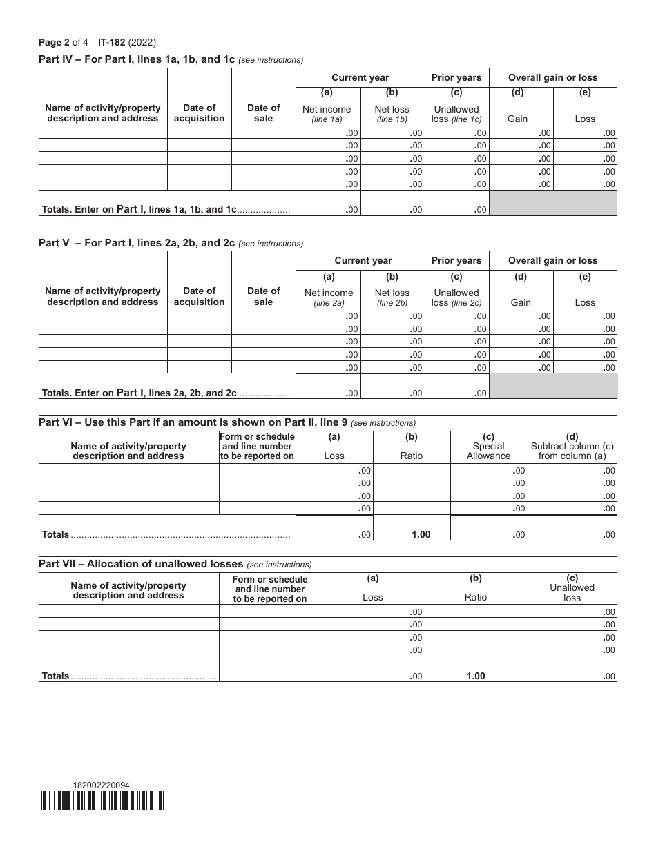 Form IT-182 Passive Activity Loss Limitations for Nonresidents and Part-Year Residents - New York, Page 2
