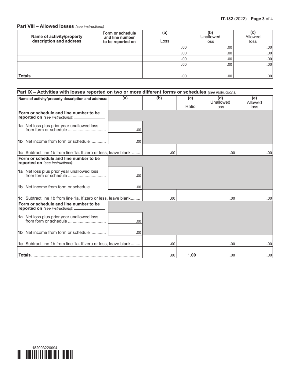Form IT-182 Passive Activity Loss Limitations for Nonresidents and Part-Year Residents - New York, Page 3