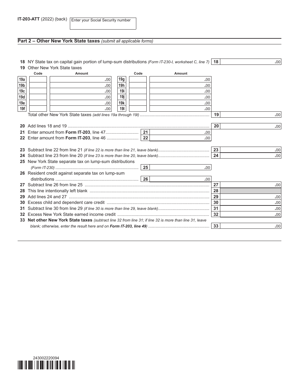 Form IT-203-ATT Other Tax Credits and Taxes - New York, Page 2