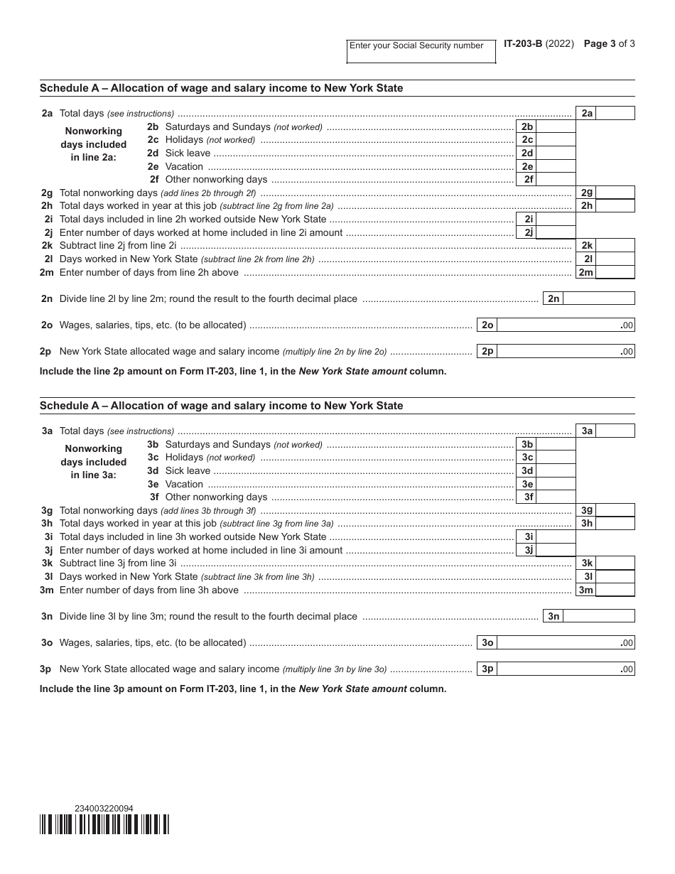 Form IT-203-B Nonresident and Part-Year Resident Income Allocation and College Tuition Itemized Deduction Worksheet - New York, Page 3