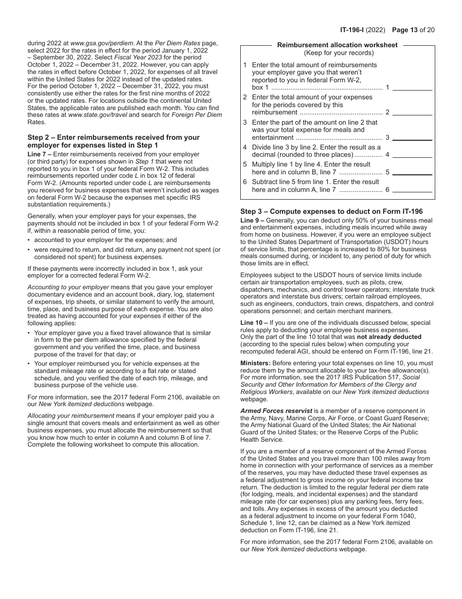 Download Instructions for Form IT196 New York Resident, Nonresident