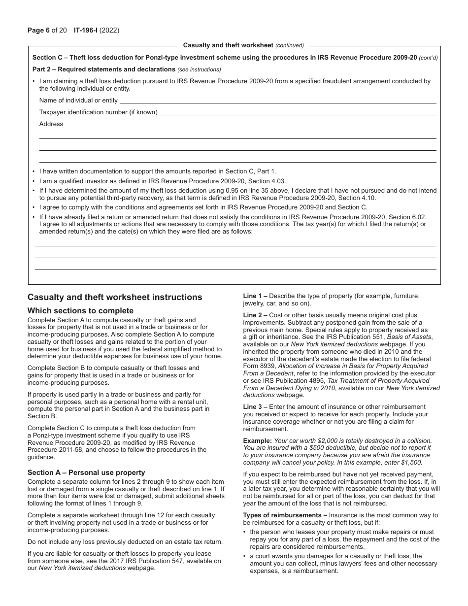 Instructions for Form IT-196 New York Resident, Nonresident, and Part-Year Resident Itemized Deductions - New York, Page 6