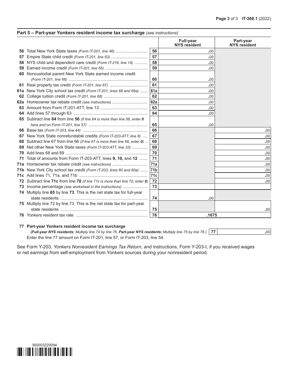 Form IT-360.1 Change of City Resident Status - New York, Page 3