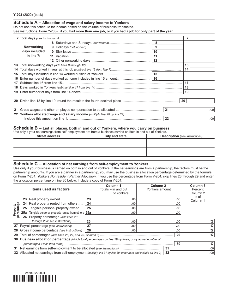 Form Y-203 Yonkers Nonresident Earnings Tax Return - New York, Page 2