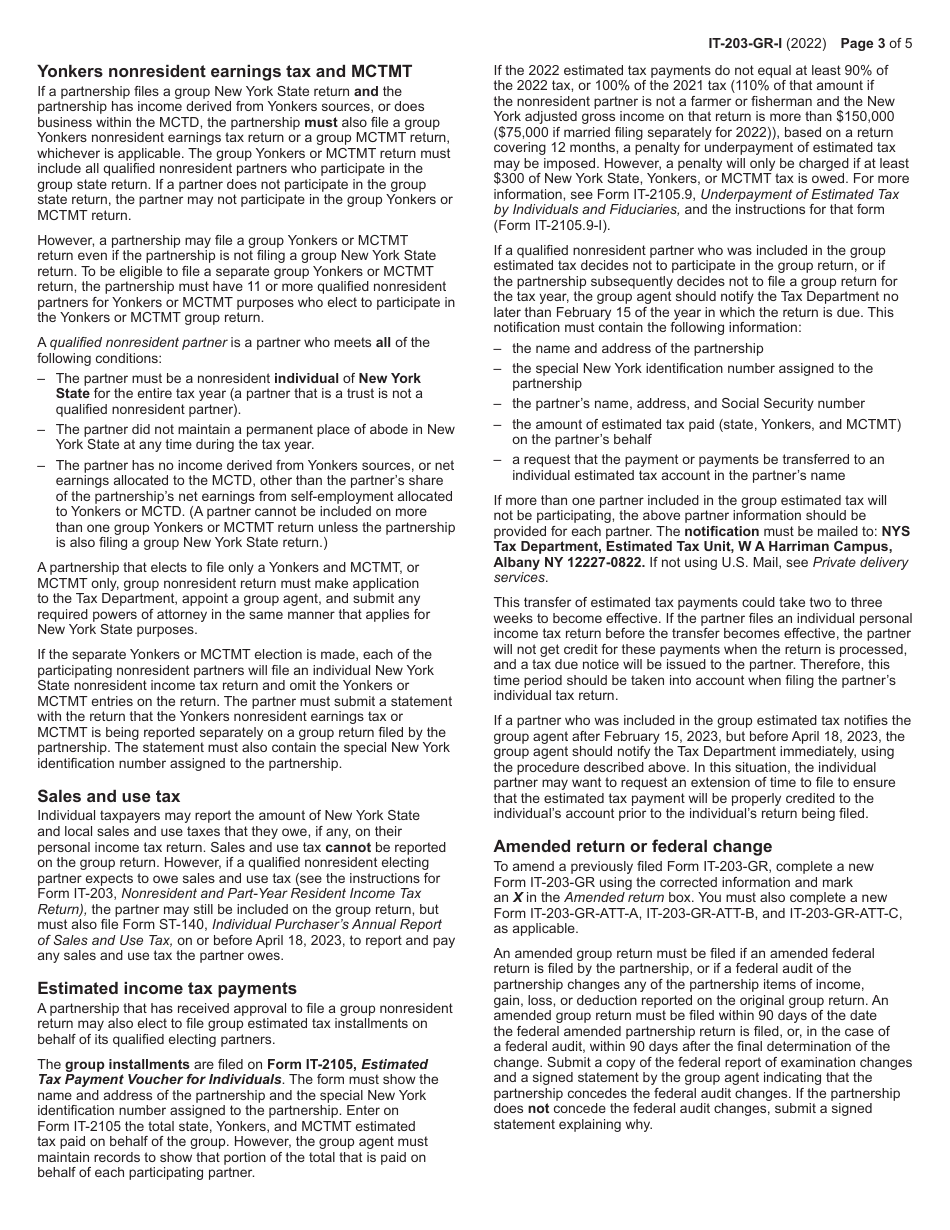 Instructions for Form IT-203-GR Group Return for Nonresident Partners - New York, Page 3
