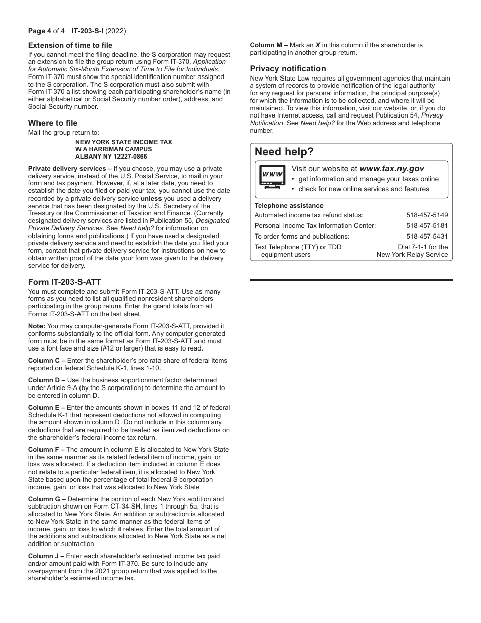 Instructions for Form IT-203-S Group Return for Nonresident Shareholders of New York S Corporations - New York, Page 4